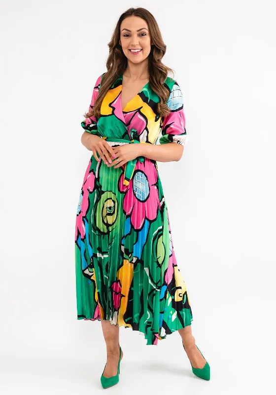 Seventy1 One Size Print Pleat Maxi Dress, Emerald Multi Trendy Off-Shoulder Ruffle Maxi Dress