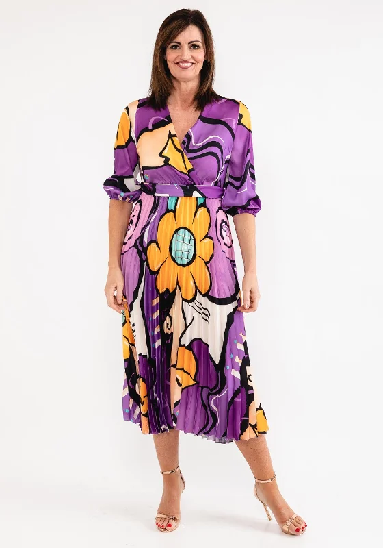 Seventy1 One Size Print Pleat Maxi Dress, Violet Multi Classic Tulle Maxi Dress