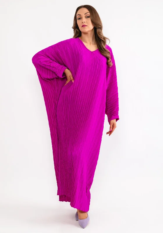 Seventy1 One Size Satin Tunic Maxi Dress, Fuchsia Trendy Short Sleeve Maxi Dress