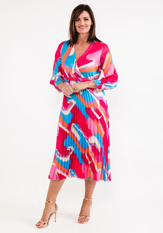 Seventy1 One Size Print Pleat Maxi Dress, Fuchsia Multi Trendy Printed Maxi Dress