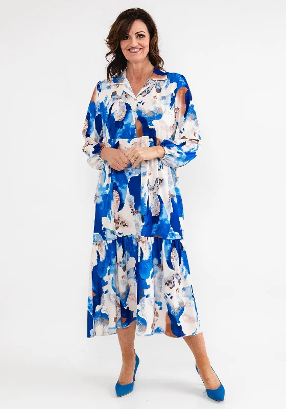 Seventy1 One Size Print Smock Maxi Dress, Blue Multi Elegant Wraparound Maxi Dress