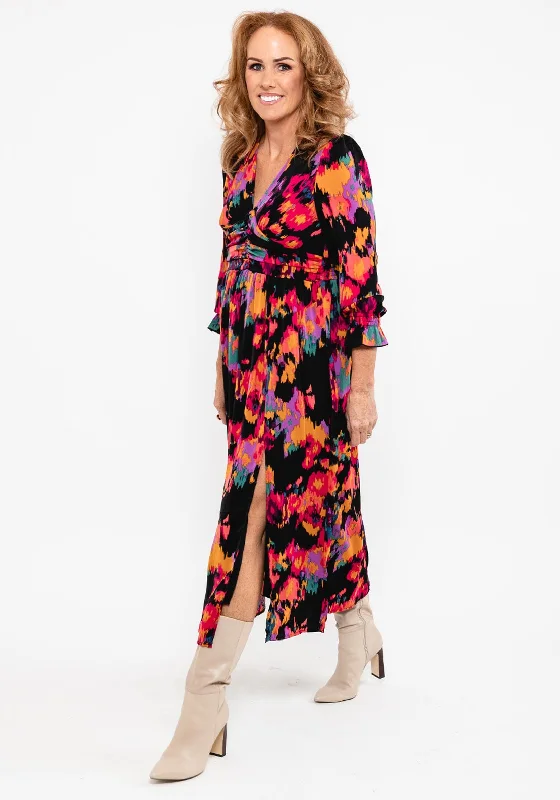 Seventy1 Vibrant Colour Print Maxi Dress, Black Multi Stylish Button-Up Maxi Dress