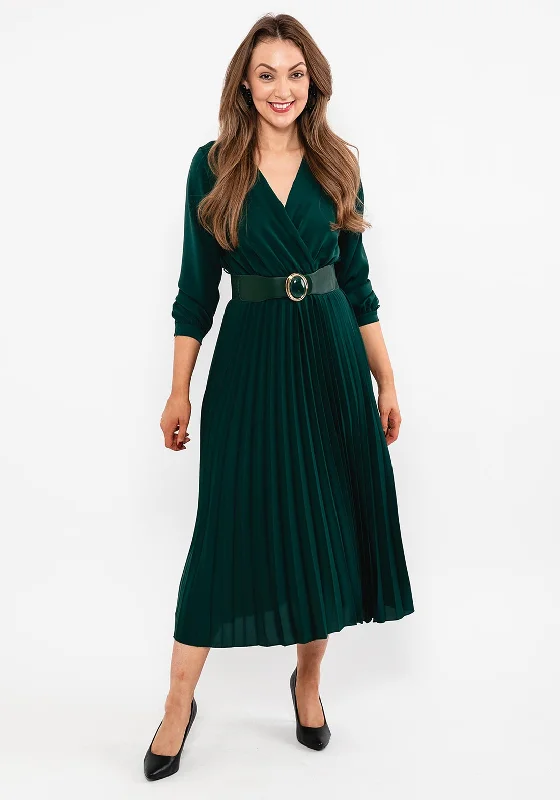 Seventy1 Pleated Maxi Dress, Forest Green Elegant Sleeveless Maxi Dress