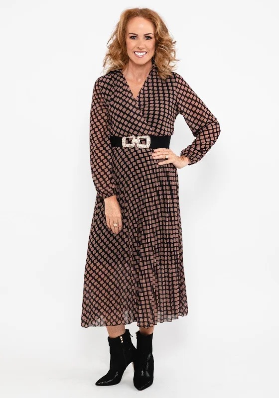 Seventy1 One Size Square Print Maxi Dress, Brown Fashionable Layered Maxi Dress