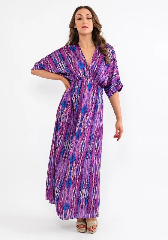 Seventy1 One Size Dome Waist Satin Maxi Dress, Purple Stylish Empire Waist Maxi Dress