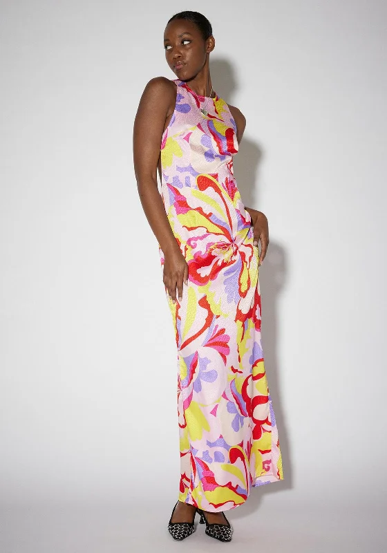 SOMETHINGNEW Amelia Sleeveless Maxi Dress, Blazing Yellow Multi Stylish Boho Chic Maxi Dress