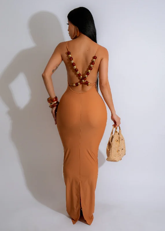 Sunset Sparkle Maxi Dress Brown Trendy Ruffled Maxi Dress