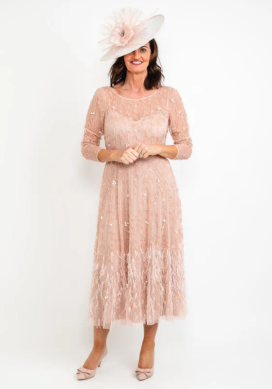 Veni Infantino Embellishment & Feather Maxi Dress, Blush Cozy Longline Maxi Dress