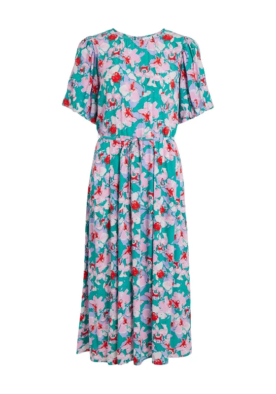 Vila Kikki Floral Round Neck Maxi Dress, Alhambra Comfortable Fit-and-Flare Maxi Dress