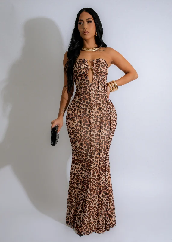 Ways To Go Mesh Maxi Dress Brown Classic Strapless Maxi Dress