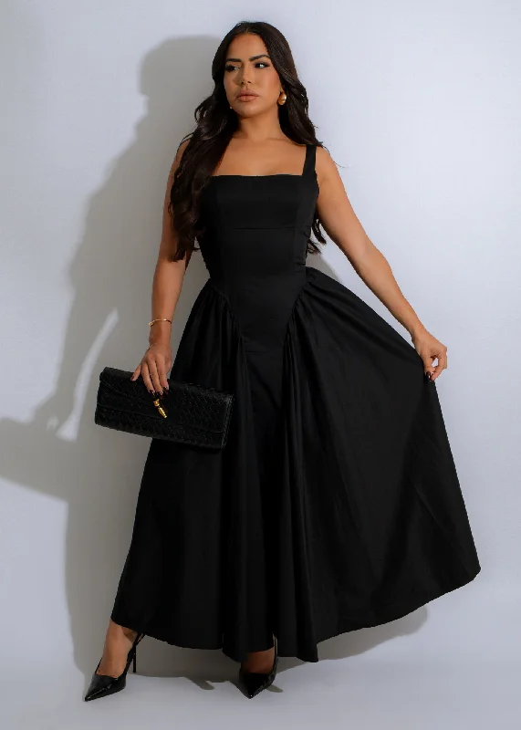 Whispering Rose Maxi Dress Black Classic V-Neck Maxi Dress