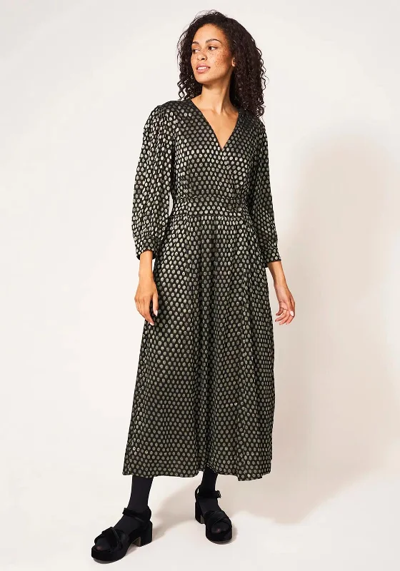 White Stuff Paula Metallic Spot Maxi Dress, Black & Gold Fashionable Layered Maxi Dress