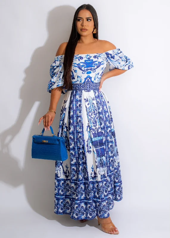 Work Of Art Maxi Dress Blue Chic Boho Print Maxi Dress