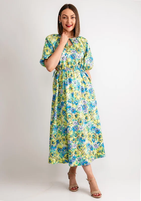 Y.A.S Lomisa Cut Out Maxi Dress, Elfin Yellow Trendy Floral Print Maxi Dress