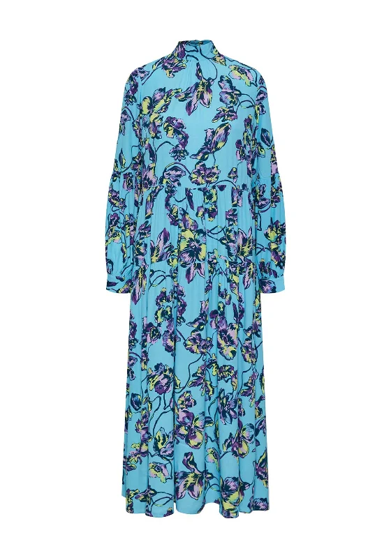 Y.A.S Topaz Floral Maxi Dress, Blue Topaz Cozy Maxi Dress with Slit