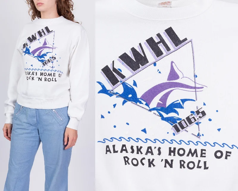 80s KWHL 106.5 Alaska Sweatshirt - Small Hoodie with Zipper Placket Modern Functional