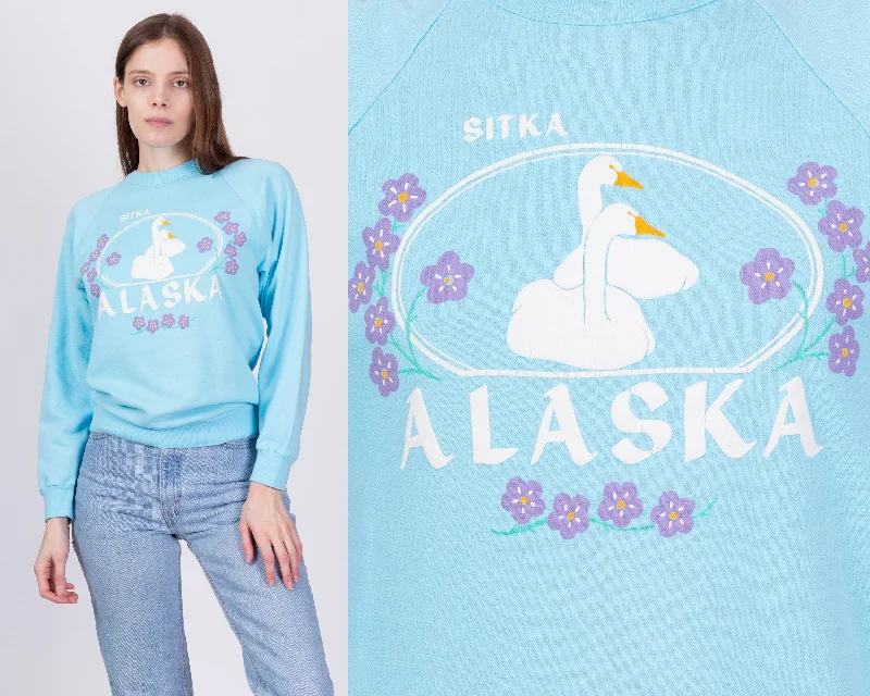 80s Sitka Alaska Swan Sweatshirt - Small Hoodie with Applique Textured Unique