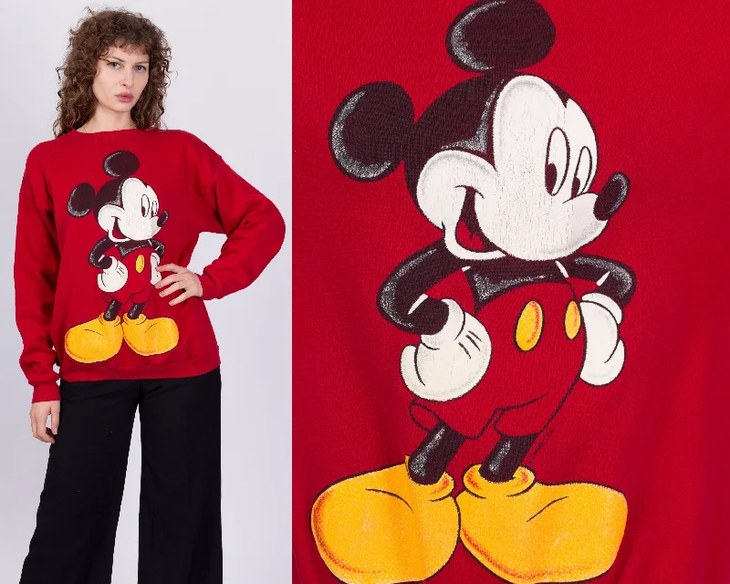 90s Mickey Mouse Sweatshirt - One Size Hoodie with Raglan Sleeves Sporty Comfortable