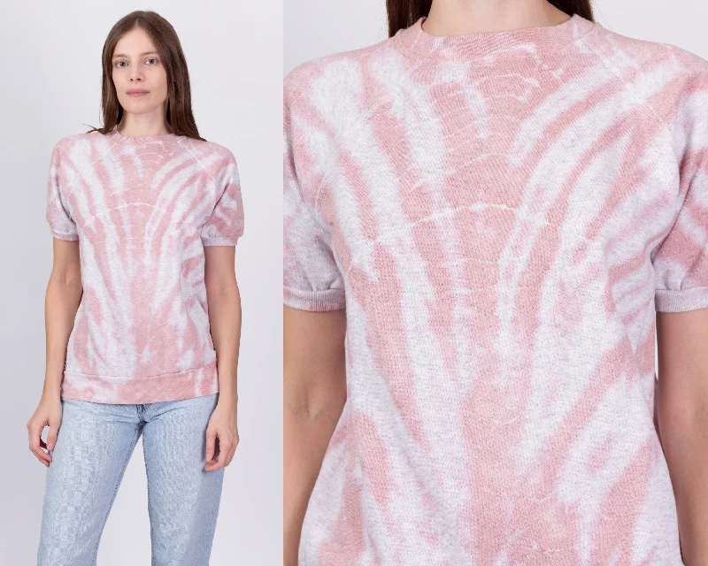 90s Pink Tie Dye Sweatshirt Top - Small to Medium Hoodie with Drop Shoulder Relaxed Streetwear