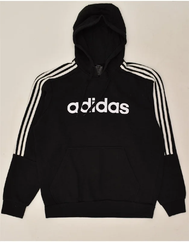 ADIDAS Mens Graphic Hoodie Jumper Large Black Cotton Hoodie with Button Classic Timeless