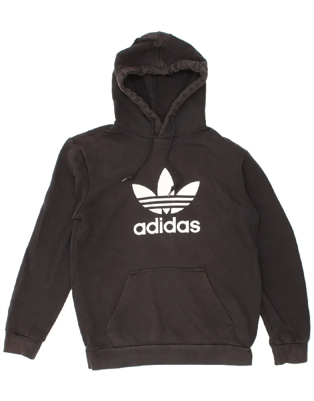 ADIDAS Mens Graphic Hoodie Jumper Small Black Cotton Hoodie with Crew Neck Simple Timeless