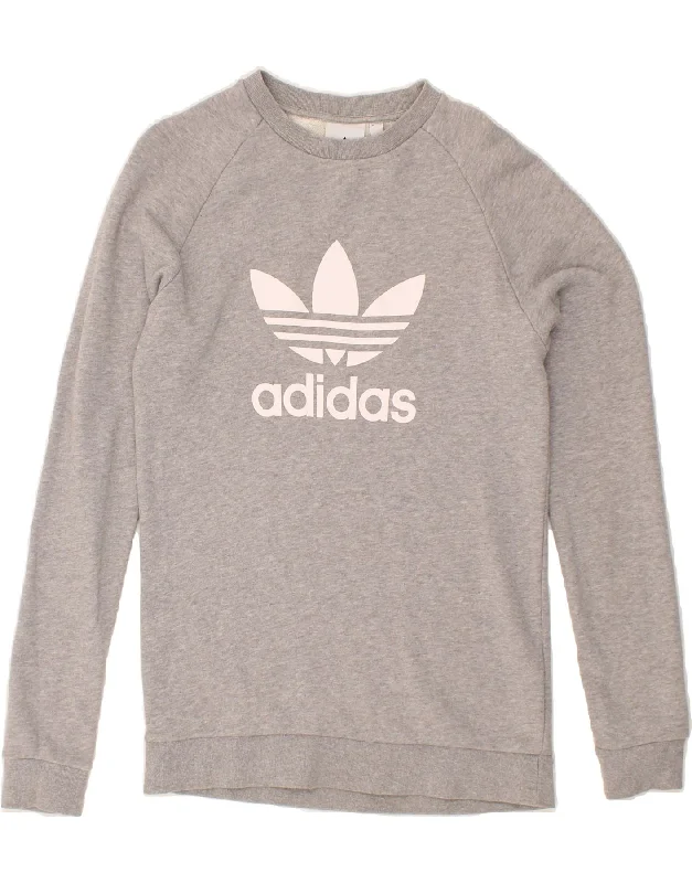 ADIDAS Mens Graphic Sweatshirt Jumper XS Grey Cotton Hoodie with Elastic Cuffs Stretchable Comfortable