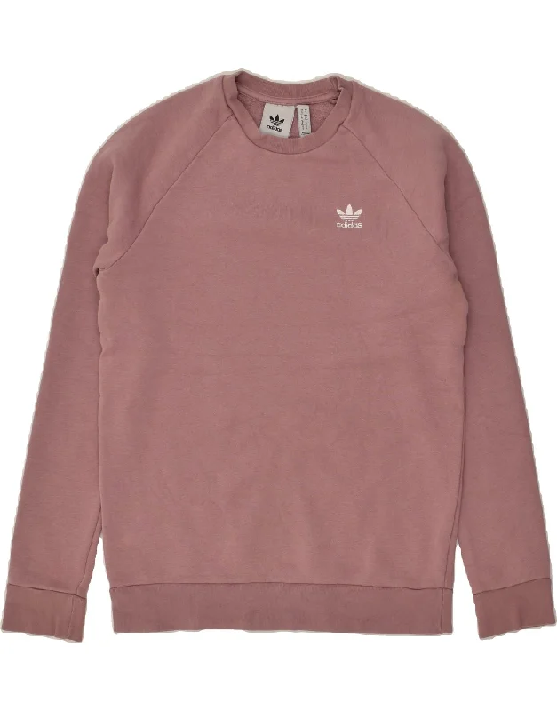 ADIDAS Mens Sweatshirt Jumper Small Pink Cotton Hoodie with Illustration Artistic Creative