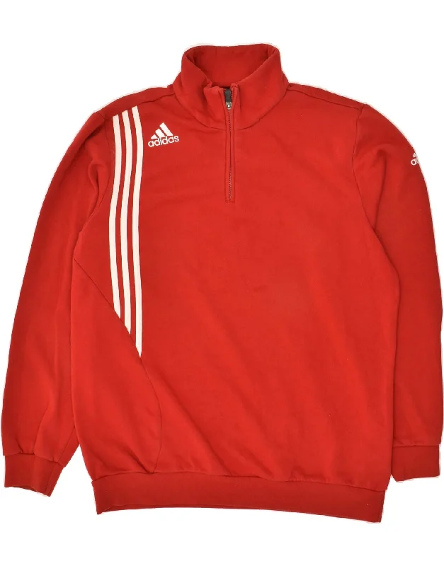 ADIDAS Mens Zip Neck Sweatshirt Jumper UK 46/48 XL Red Cotton Hoodie with Hem Drawcord Adjustable Customizable