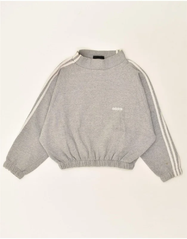 ADIDAS Womens Crop Sweatshirt Jumper EU 42 Large Grey Hoodie with Full-Zip Functional Layering