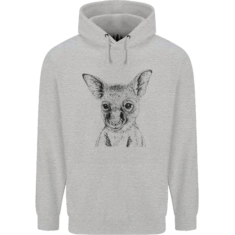 Baby Kangaroo Sketch Ecology Environment Mens 80% Cotton Hoodie Hoodie with Relaxed Fit Easy Casual