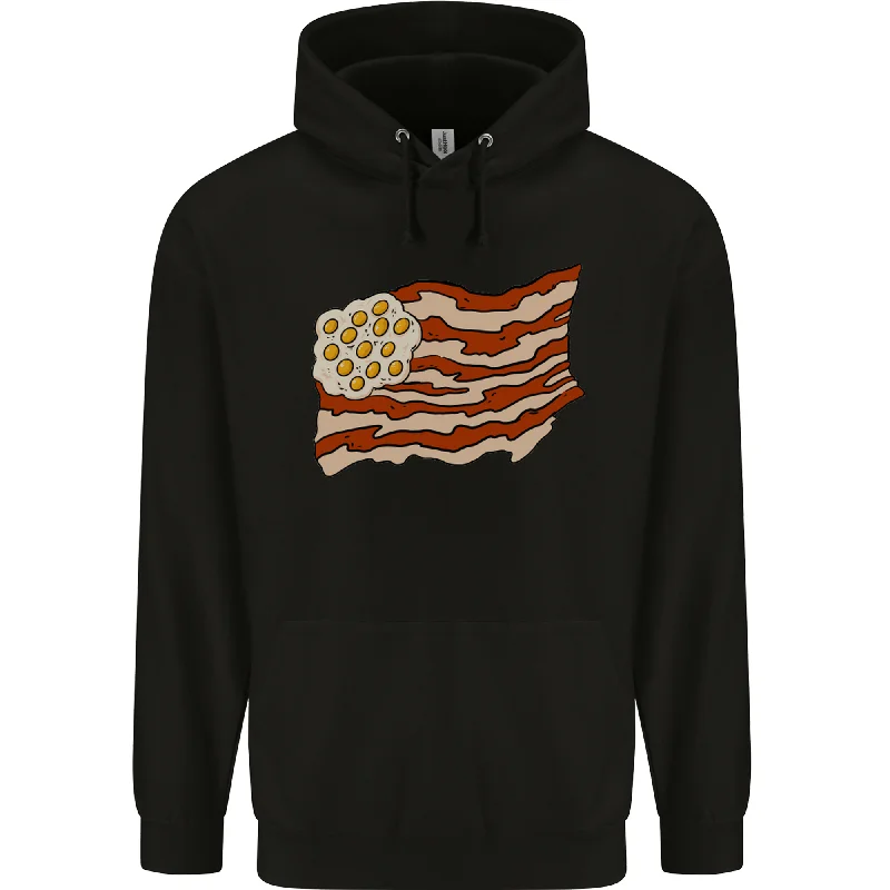 Bacon Egg Stars and Stripes Flag Funny USA Mens 80% Cotton Hoodie Hoodie with Patch Decorative Personalized