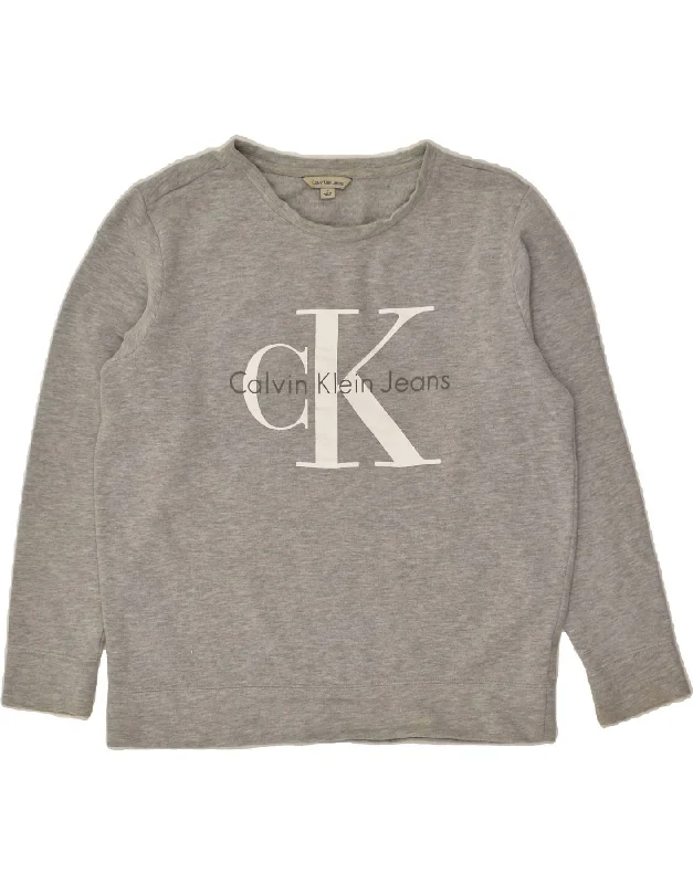 CALVIN KLEIN Mens Graphic Hoodie Jumper Small Grey Cotton Hoodie with Embroidery Detailed Premium