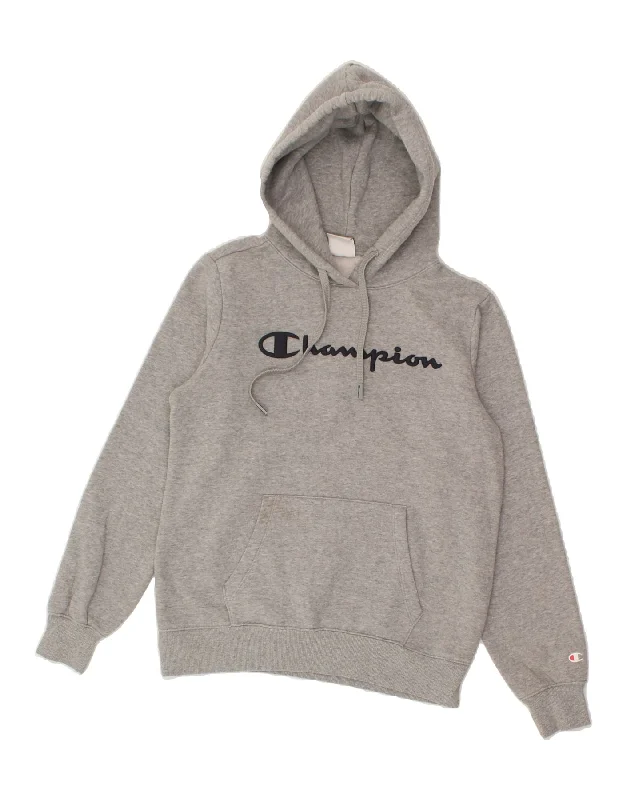 CHAMPION Mens Graphic Hoodie Jumper Small Grey Hoodie with Pattern Geometric Abstract