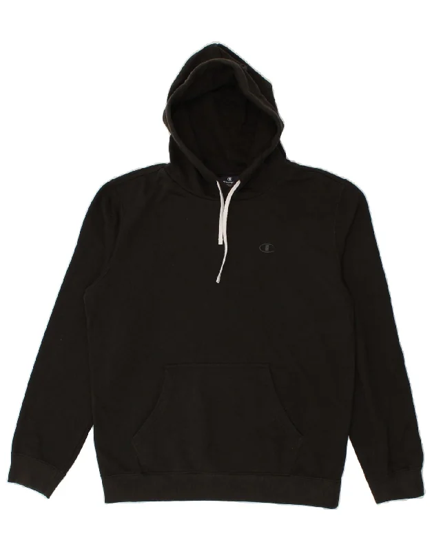 CHAMPION Mens Hoodie Jumper Medium Black Cotton Hoodie with Set-In Sleeves Structured Classic