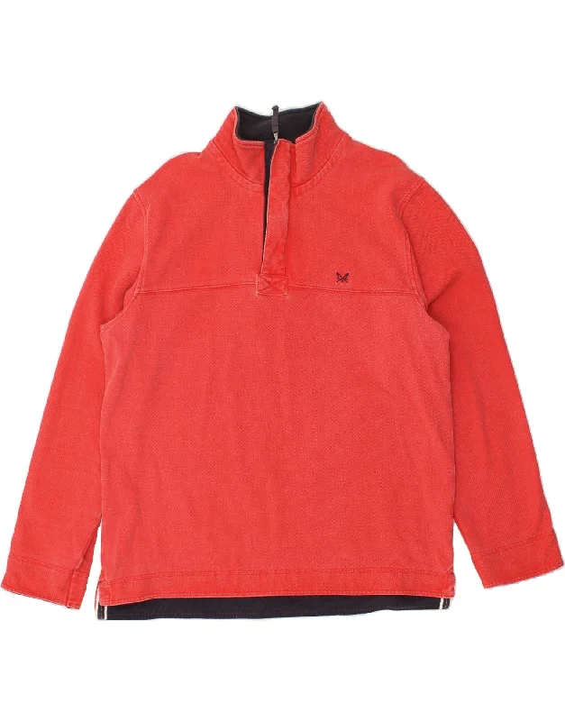 CREW CLOTHING Mens Zip Neck Sweatshirt Jumper XL Red Cotton Hoodie with Toggle Buttons Decorative Unique