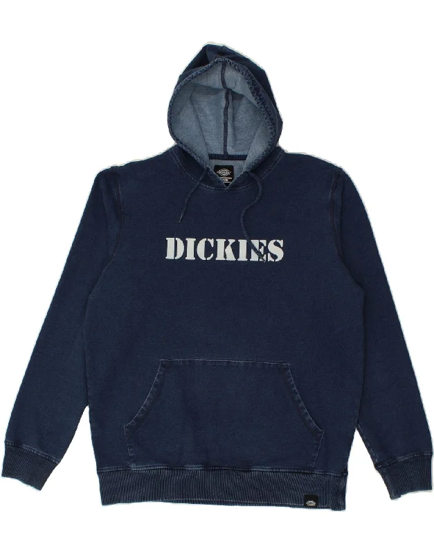 DICKIES Mens Graphic Hoodie Jumper Large Navy Blue Cotton Hoodie with Strings Custom Fit Adjustable