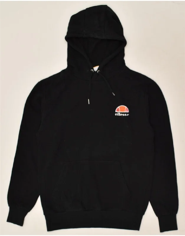 ELLESSE Mens Hoodie Jumper Medium Black Cotton Hoodie with Monochrome Minimalist Simple