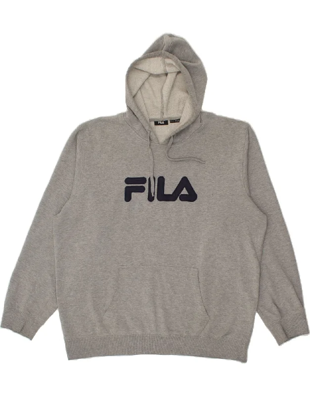 FILA Mens Graphic Hoodie Jumper 2XL Grey Cotton Hoodie with Sequins Glamorous Eye-catching