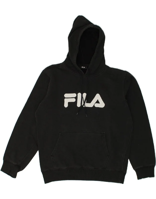 FILA Mens Graphic Hoodie Jumper Medium Black Cotton Hoodie with Rhinestones Sparkly Elegant