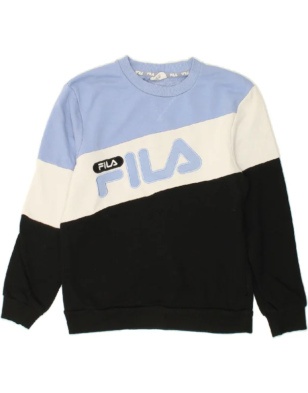 FILA Womens Graphic Sweatshirt Jumper UK 10 Small Multicoloured Hoodie with Typography Text Message