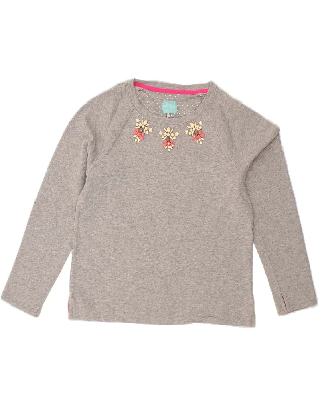 JOULES Womens Sweatshirt Jumper UK 14 Large Grey Cotton Hoodie with Embroidery Detailed Premium