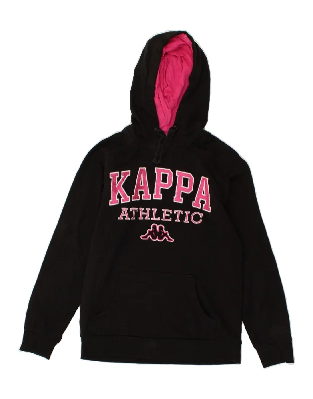 KAPPA Womens Graphic Hoodie Jumper UK 14 Medium Black Cotton Hoodie with Lace Feminine Delicate