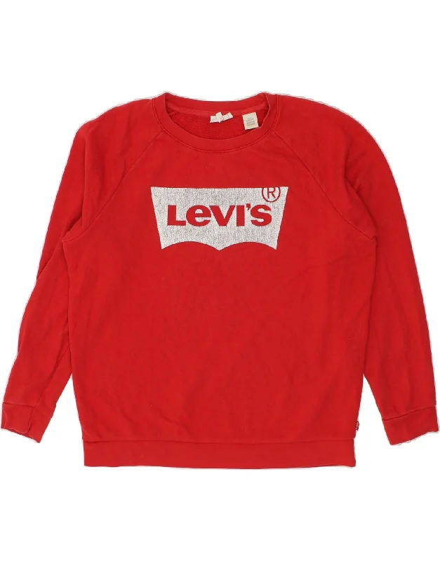 LEVI'S Mens Graphic Sweatshirt Jumper Medium Red Cotton Hoodie with Gradient Ombre Colorful