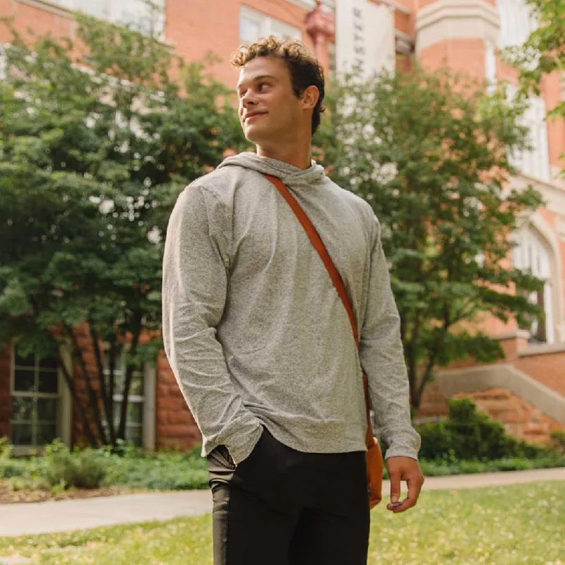 Men's Travel Hoodie, Heather Grey Hoodie with Elastic Waist Stretchable Comfortable