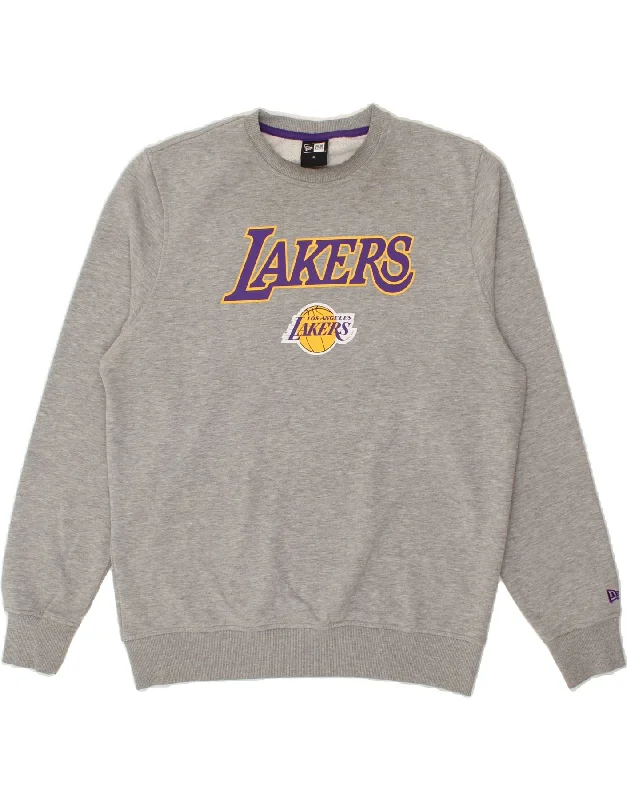 NEW ERA Mens Lakers Graphic Sweatshirt Jumper XL Grey Cotton Hoodie with Slim Fit Tailored Modern