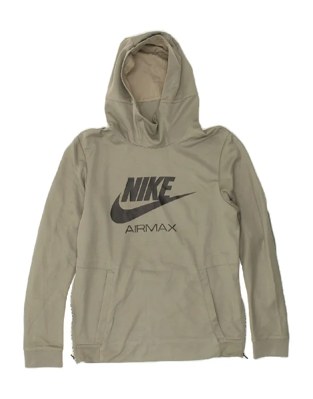 NIKE Mens Air Max Graphic Hoodie Jumper Small Grey Cotton Hoodie with Applique Textured Unique