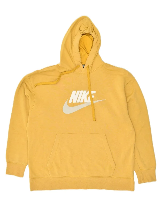 NIKE Mens Graphic Hoodie Jumper XL Yellow Cotton Cotton Hoodie Fleece Lining Warmth