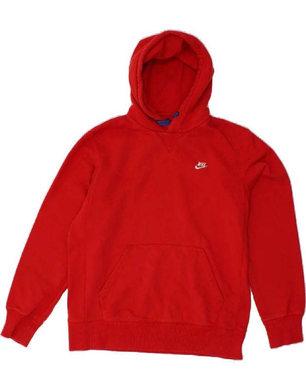 NIKE Mens Hoodie Jumper Large Red Cotton Hoodie with Contrast Stitching Detailed Premium