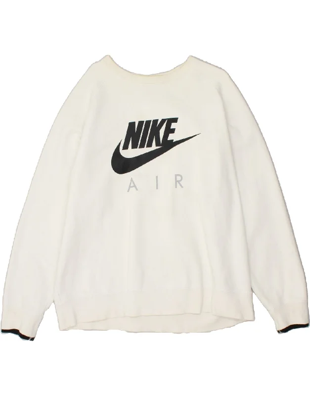 NIKE Womens Tall Graphic Oversized Sweatshirt Jumper UK 18 XL White Cotton Oversized Hoodie Comfort Casual