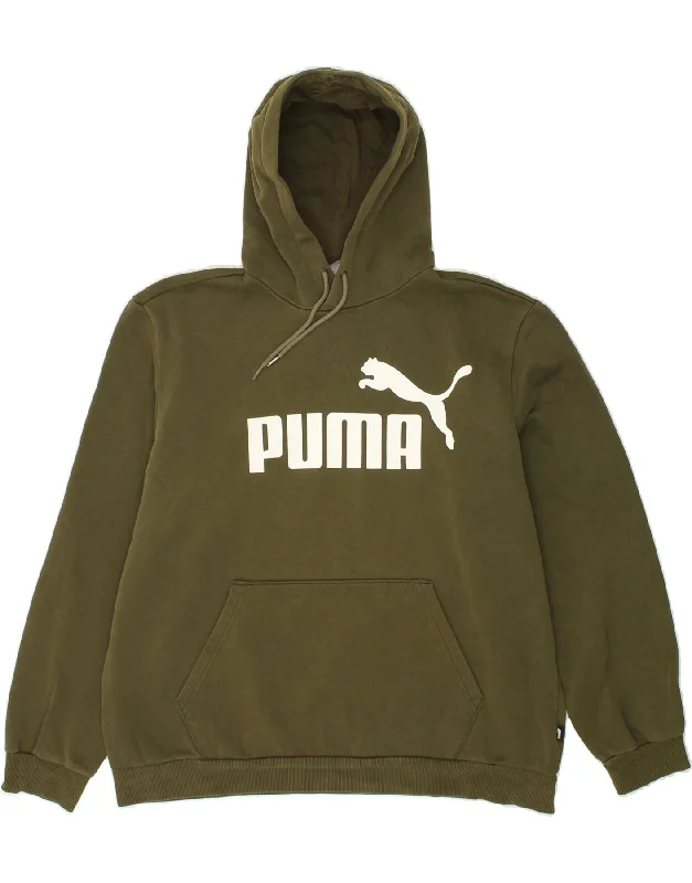 PUMA Mens Graphic Hoodie Jumper XL Khaki Cotton Hoodie with Thumb Holes Functional Cozy